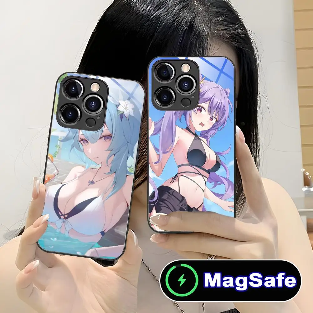 

Genshin Impact Ecchi Mobile Phone Case for iPhone 16 15 14 13 12 11 Pro Max Plus Mini MagSafe Glass Colour Protective Cellphones