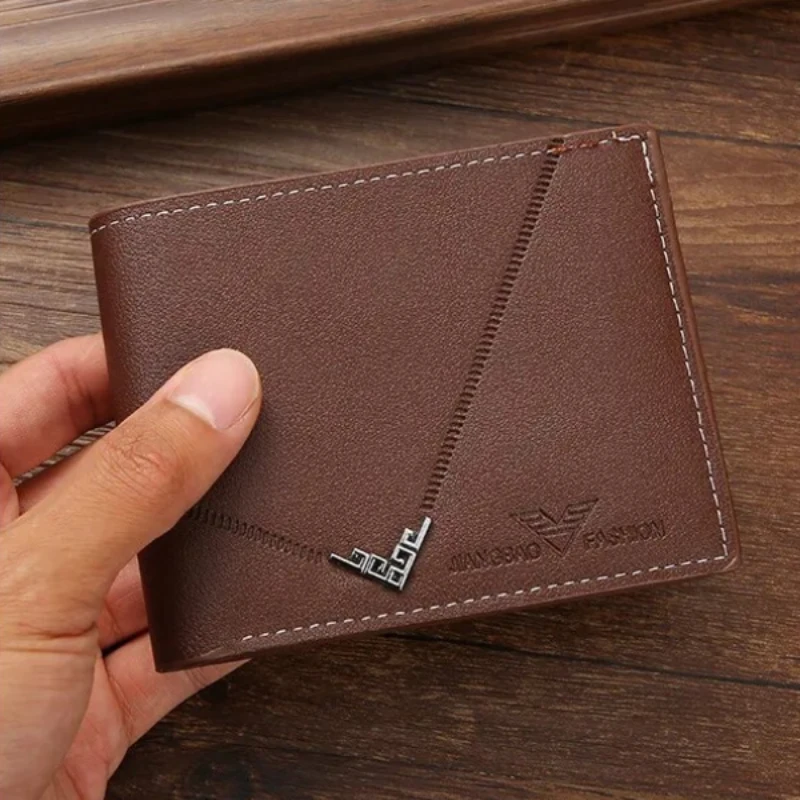 Men's PU Wallet Men's Short Money Clip Young Men Simple Fashion Multi-card Lychee pattern Cross Splicing Leather Walle