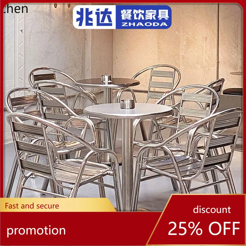 

LXC Stainless Steel Chair with Backrest Outdoor Chair Simple Armrest Metal Dining Chair