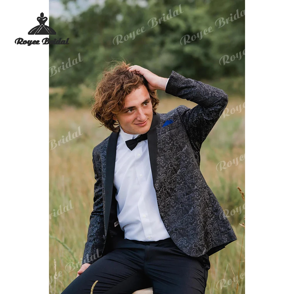 Preto jacquard duas peças terno masculino casamento 2026 xale lapela único breasted fino ajuste baile de formatura terno de noite traje homme mariage