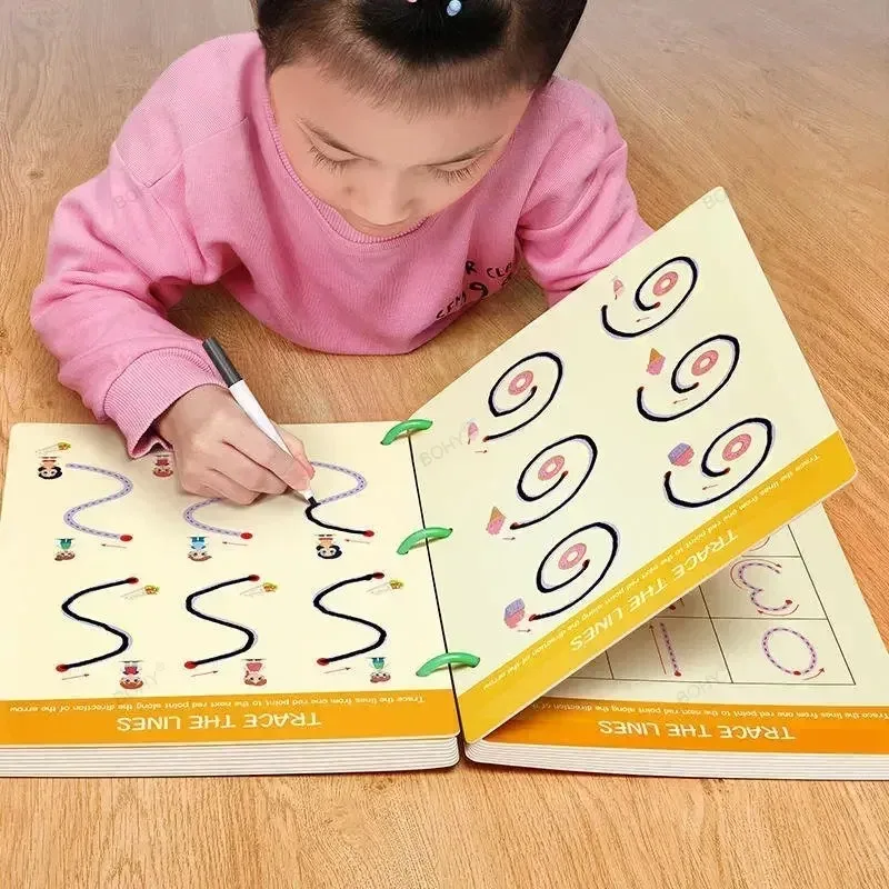 Libro educativo de dibujo Montessori para niños, libro de trazado mágico, libro de entrenamiento de Control, cuaderno de práctica mágica reutilizable