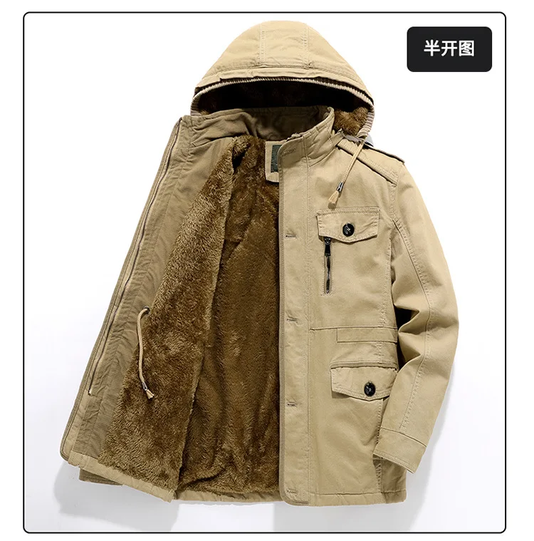 Outerwear Mens Winter Trend Parkas Middle Aged Pure Cotton Casual Brand Jacket Casual Loose Hooded Versatile Mens Clothing