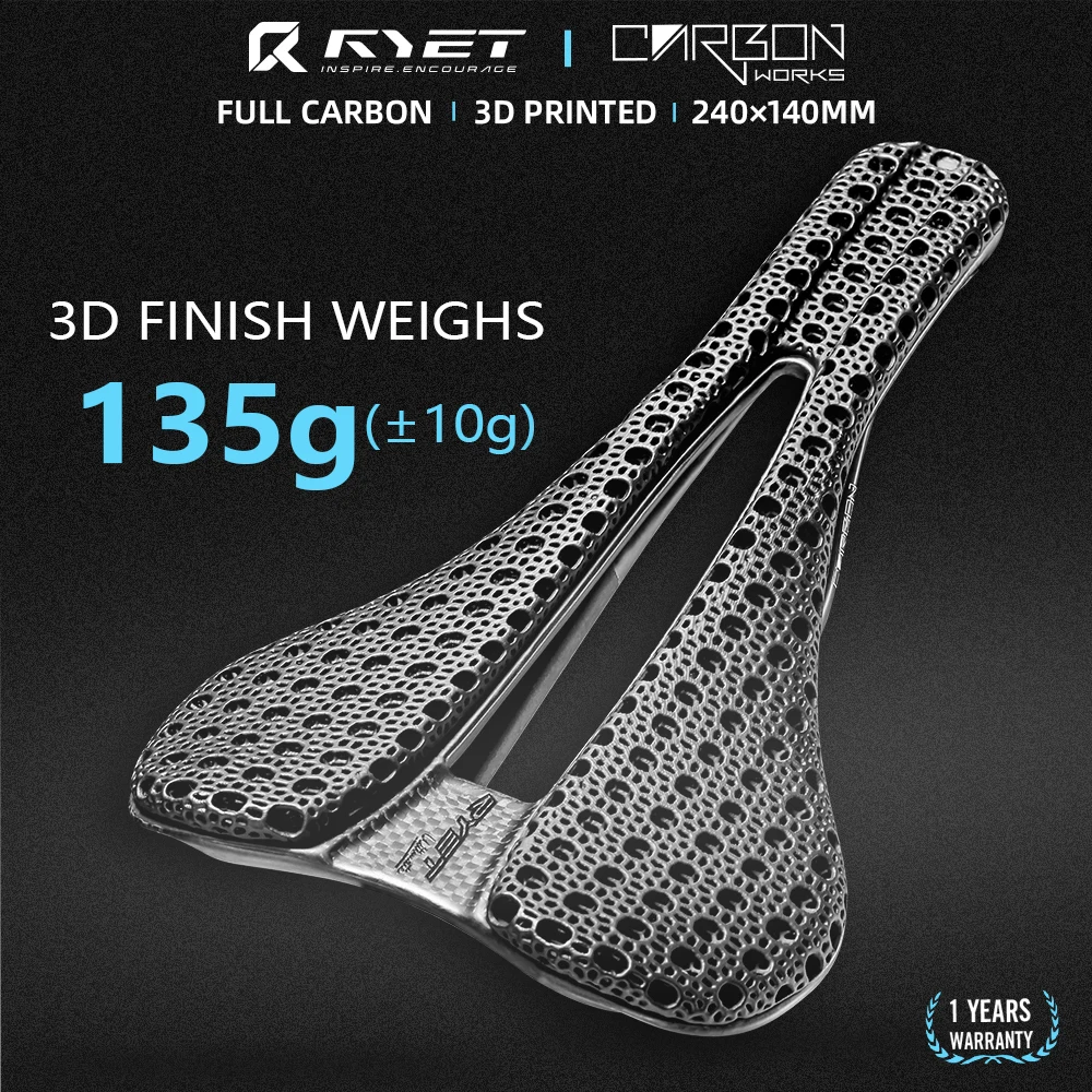 RYET Carbon 3D Printed Saddle 240mm*140MM Superlight 98g 7*9 Bike Seating For Men Women Triathlon Road MTB Mountain Gravel