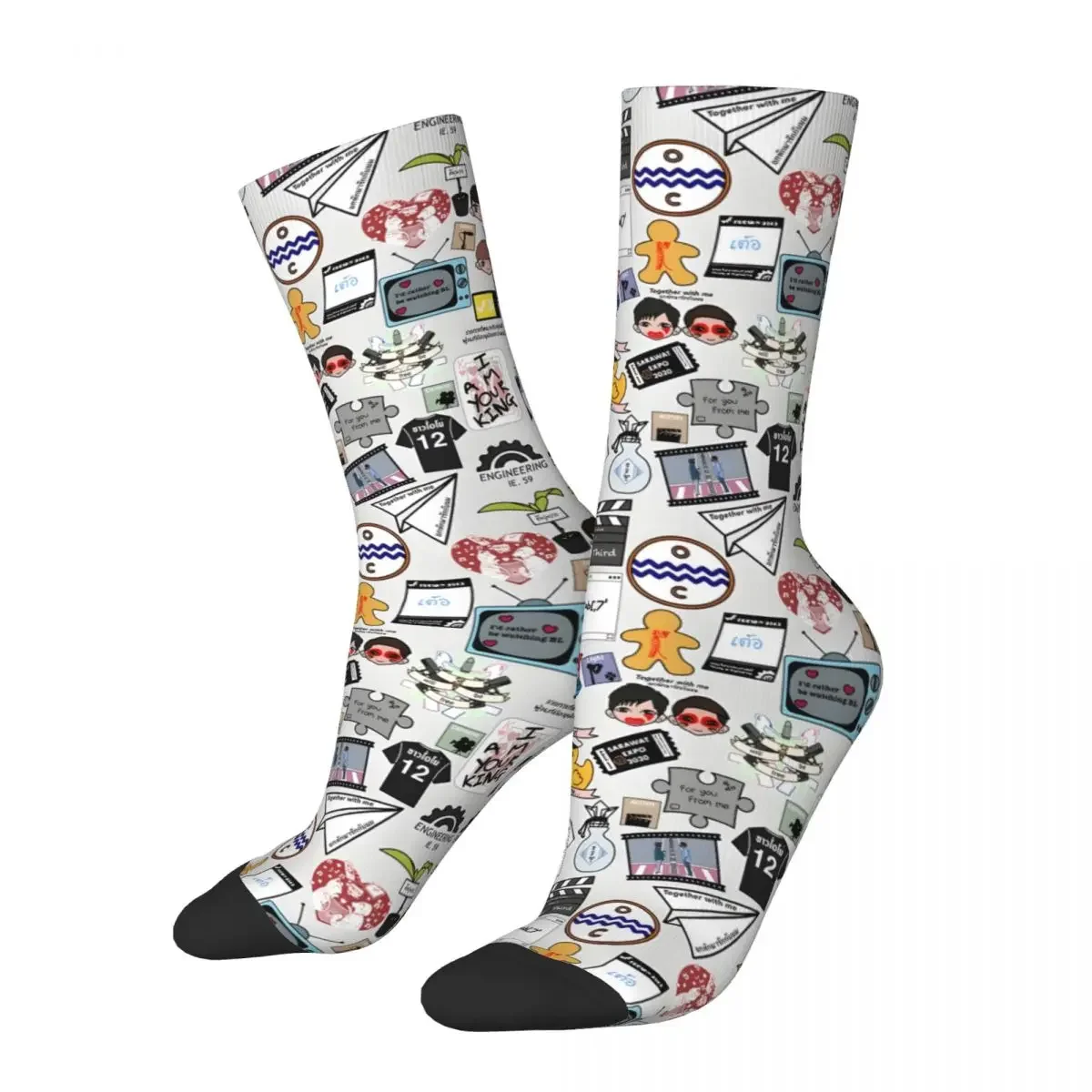 Retro BL All-Over-Print Men's compression Socks Unisex Street Style Seamless Printed Novelty Crew Sock