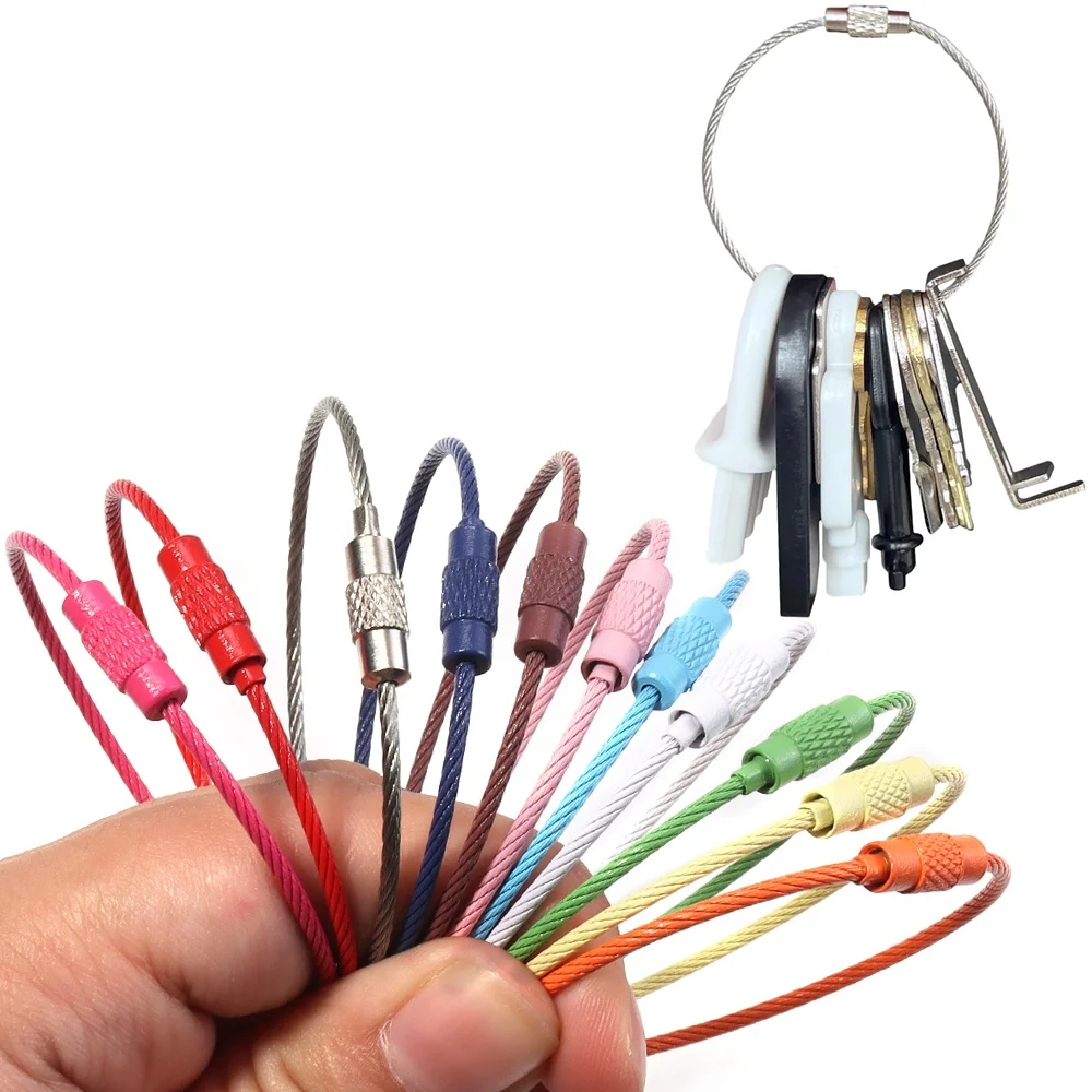 5 peças/lote Chaveiros de Aço Inoxidável com Cabo Colorido e Fecho de Rosca, Suporte para Chaves, DIY, para Fabricação de Joias