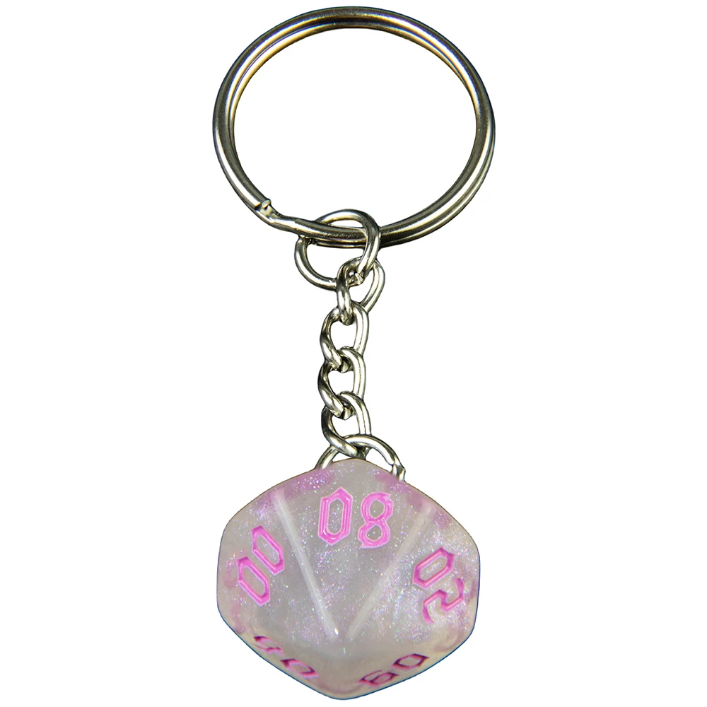 Glitter Dice Keychain Board Game Souvenirs D10(00-90) Keyring for Pouch Bag Wallet Pendant, Perfect for Board Game Fans