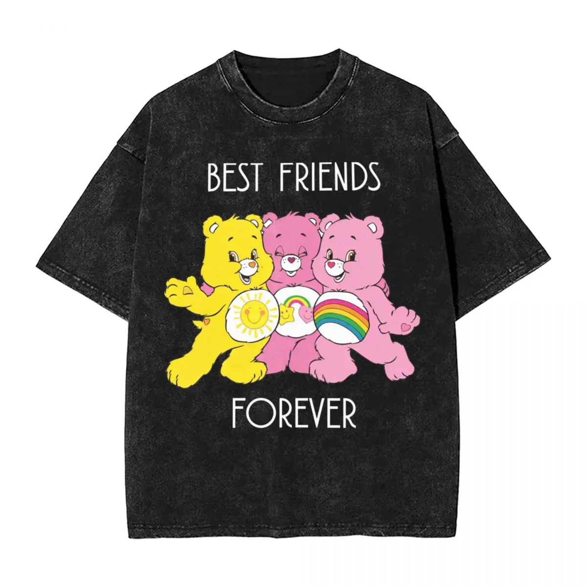 Men Women T Shirt Care Bears Best Friends Forever Washed T-Shirts Novelty Summer Tees Streetwear Cotton Tops Birthday Present