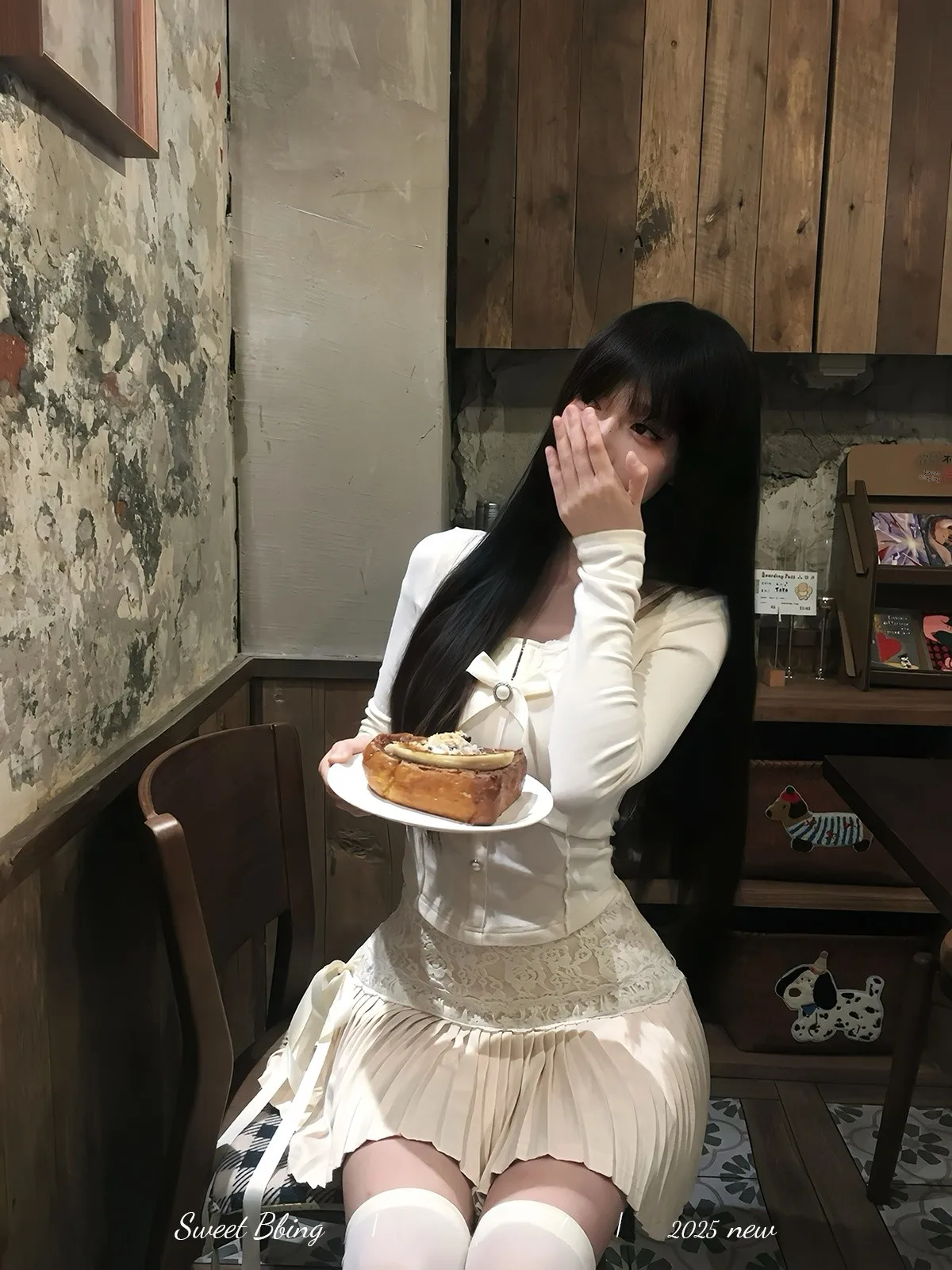 

BBING Girl Nan Knot клетчатая юбка Long Sve кружевная плиссированная юбка с поясом Sweet Cake Faion Set