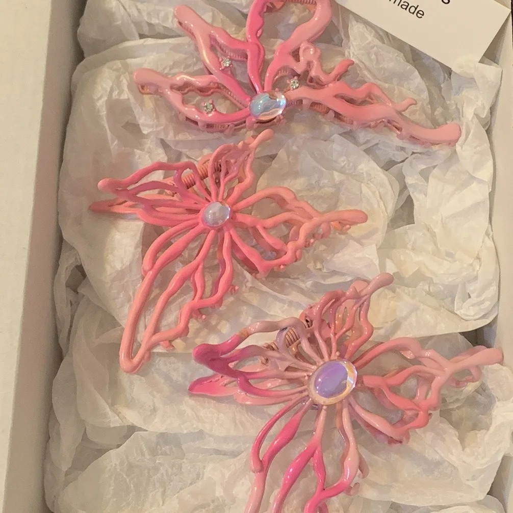 

New pink gradient butterfly, large sizehairpin, high-end metal Hair binding, women's back of the head headwear