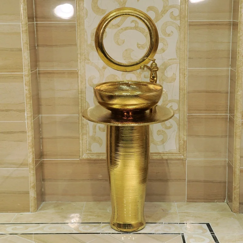 Luxury Gold Bathroom Sink Porcelain Sink Home Decor Ceramic Gold Standing Vanity