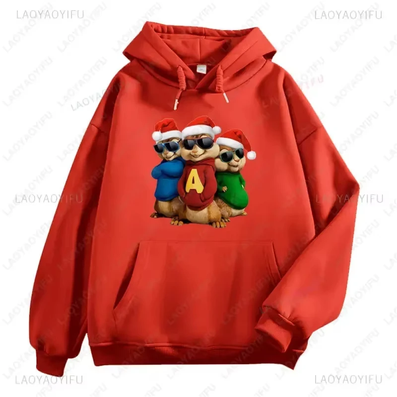 سويت شيرت Alvin and The Chipmunks أنيمي بغطاء للرأس صديق للبيئة مطبوع عليه حروف ملابس غير رسمية للجنسين بلوفرات ترويجية