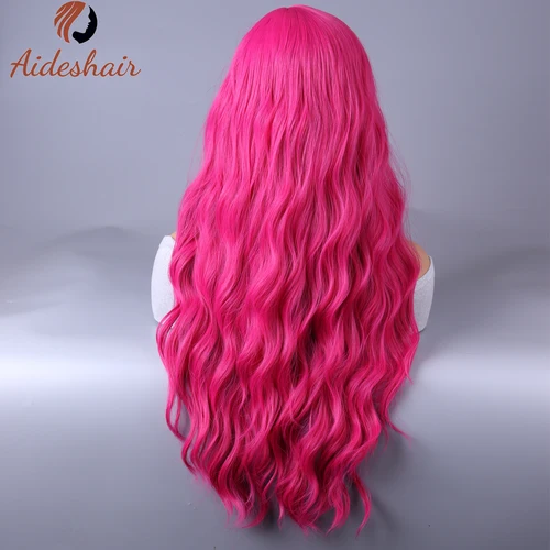 Imagen 2 del producto Pelucas rojas con flequillo Peluca larga ondulada para mujeres Pelucas rojas ombré con flequillo Pelucas de fibra sintética resistentes al calor para uso diario 28 pulgadas