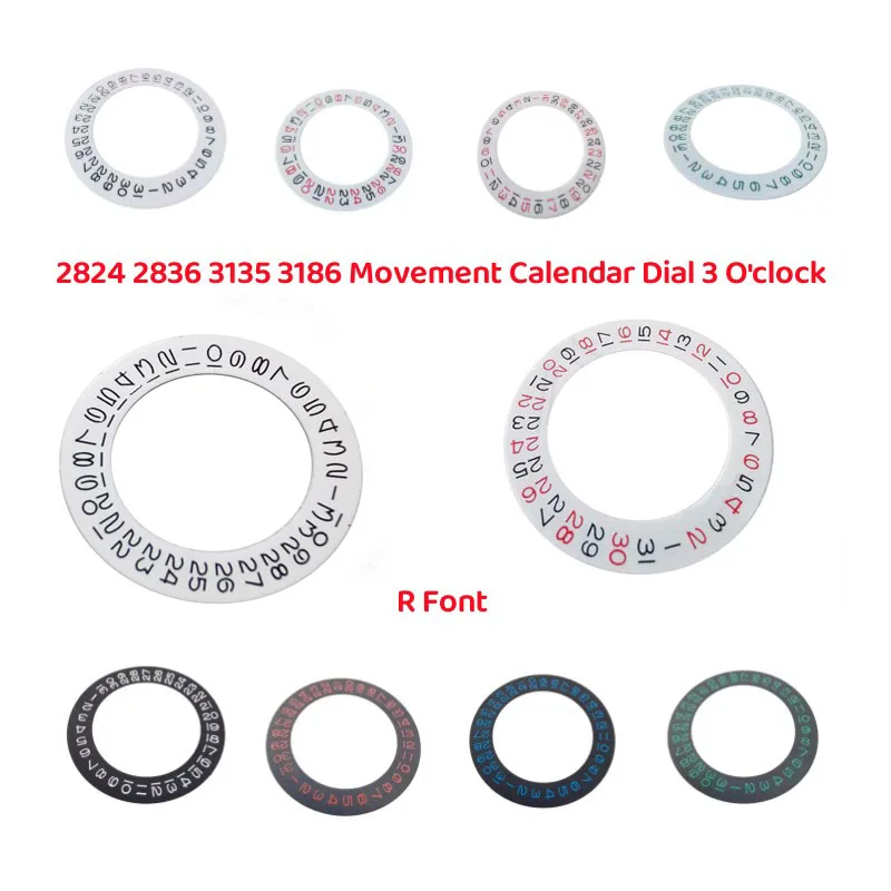 

3135 Watch Movement Parts Calendar Dial Silver Black Red R Font Calendar Disc Fit for 2824 2836 3135 3186 Movement