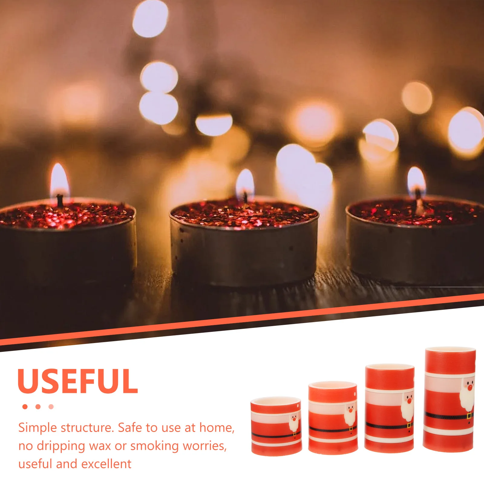 

4 Pcs Electronic Decoration Red LED Party Lights Christmas Themed Candles Holiday Plastic Pp Decorative Flameless
