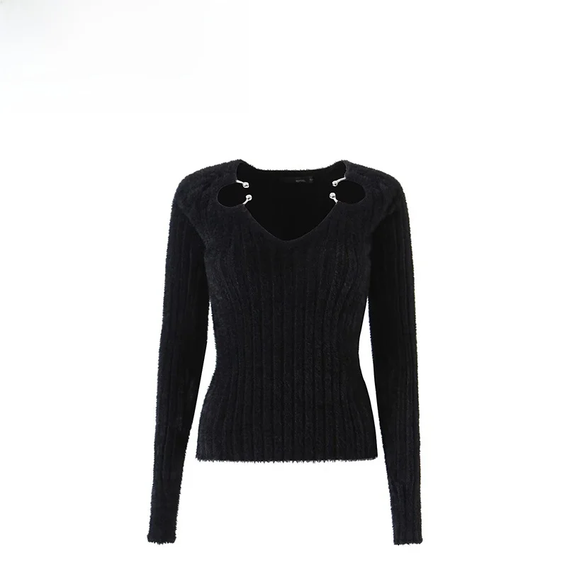 

ZBZA весенний новый женский модный дизайн ажурный вязаный топ Slim Fit V-Ne Long Sve Coolmax волокнистый женский свитер