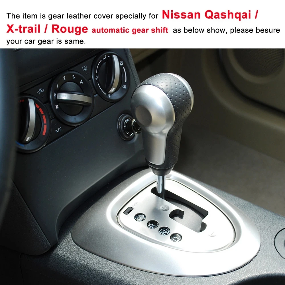 Black Genuine Leather Soft Hand-stitched Car Gear Shift Knob Covers for Nissan Qashqai X-Trail Automatic