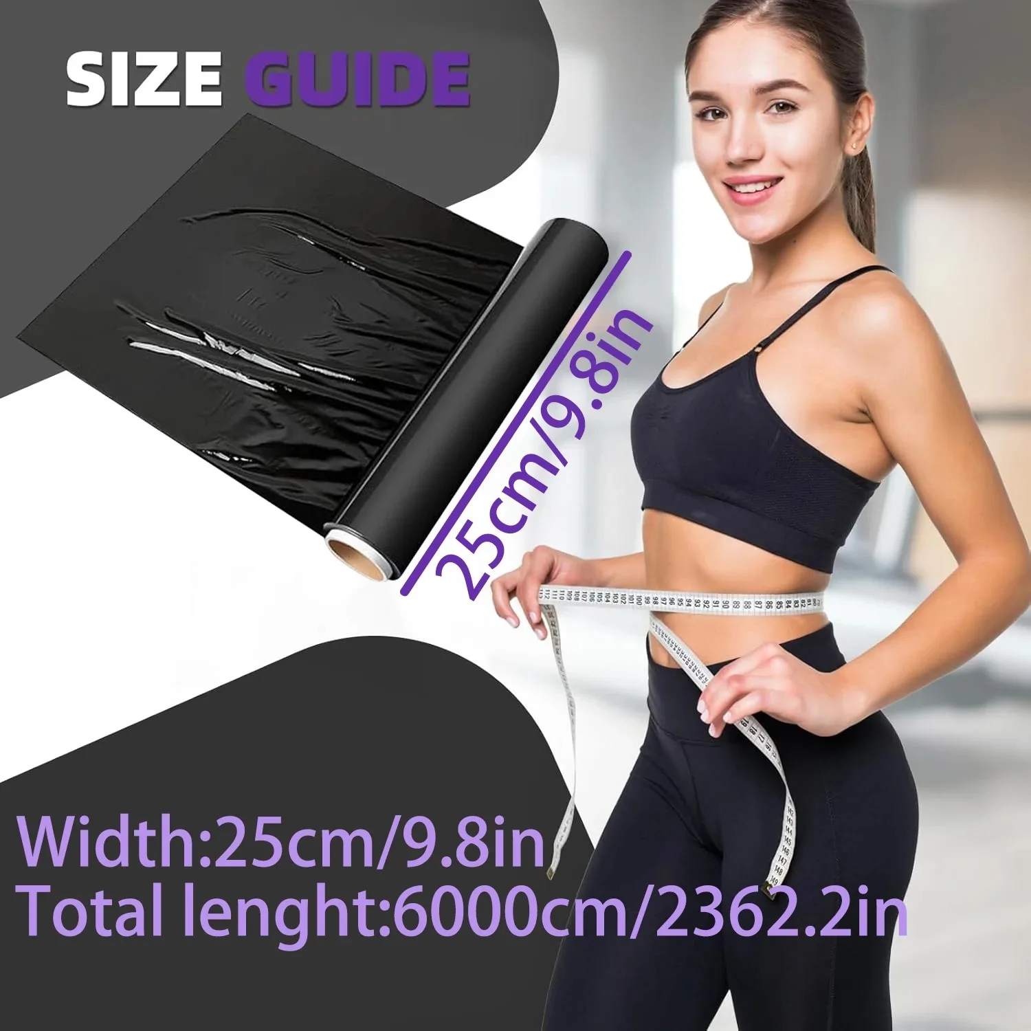 1 Roll 60 Meters Black Osmotic Plastic Body Wrap Workout and Sweat Enhancer Stomach Wrap Body Wrap Film Massage Accessories