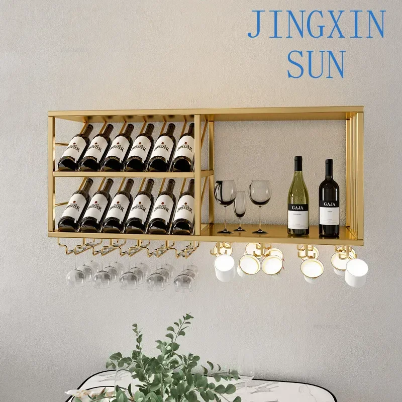 Nordic Iron Bar Cabinets Restaurant Creative Wall-mounted Shelf Hanging Wine Glass Rack Home Living Room Decoration Wine Racks A