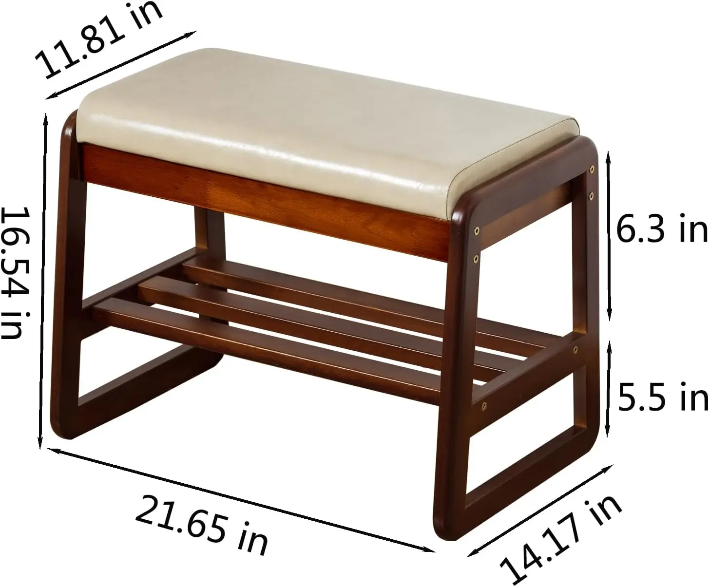 

Solid Wood Shoe Bench, 2-Tier Entryway Bench with Cushion and Flip-Open Storage Box, Mid-Century Modern Shoe Bench Rack