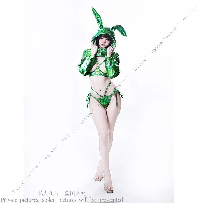 بدلة ليزر للفتيات من CosplayBunny مع صدر أزرق وردي وأخضر لعب الأدوار مثير للبالغين والنساء والرجال ومهرجانات حفلات الهالوين مجموعة فتاة الأرنب