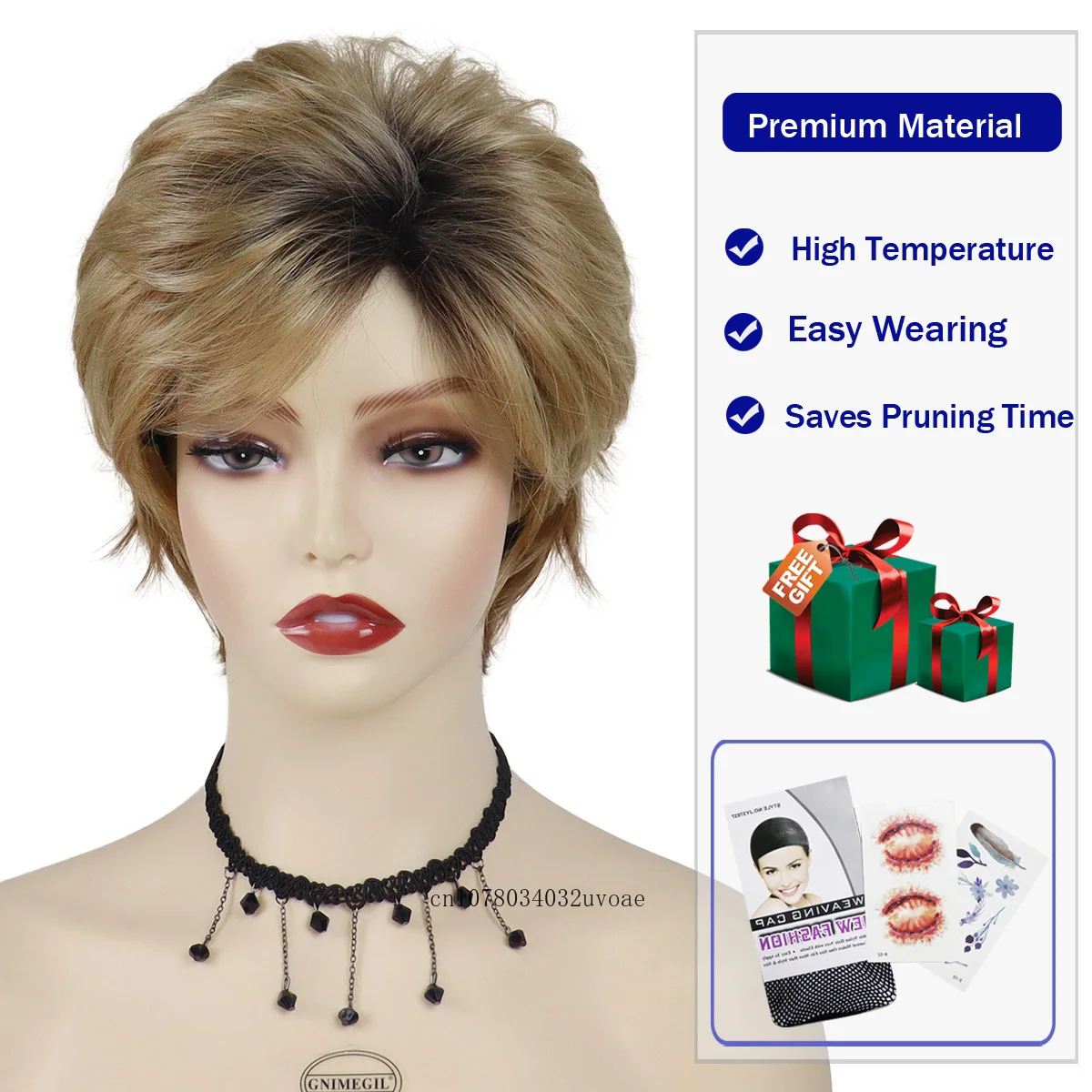 Blonde Wigs for White Women Synthetic Short Hair Wigs Natural with Bangs Dark Roots Ombre Hairstyle Mommy Wig Short Pixie Cuts