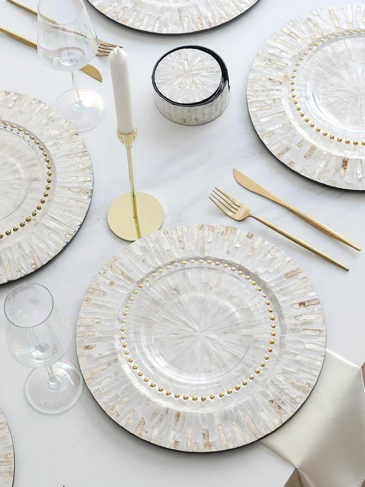 Original Light Luxury Shell Table Runner, European Round Trays, Wedding Storage Bowl, High-end Home Tableware Arrangement, Party