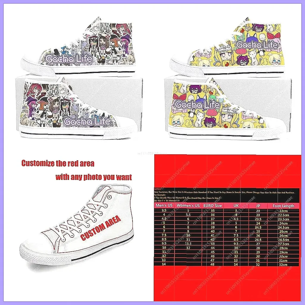 

Кроссовки Gacha Life High Top, модные кеды для мужчин и женщин, повседневная обувь с индивидуальным дизайном в стиле мультфильмов и игр