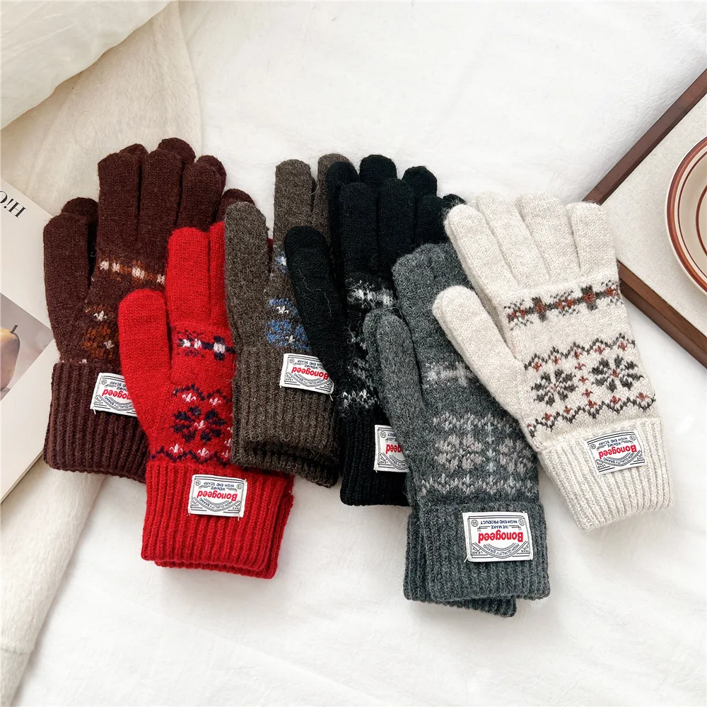 二本指タッチスクリーンニット手袋男性女性秋冬暖かいウール指なし手袋学生サイクリング防寒