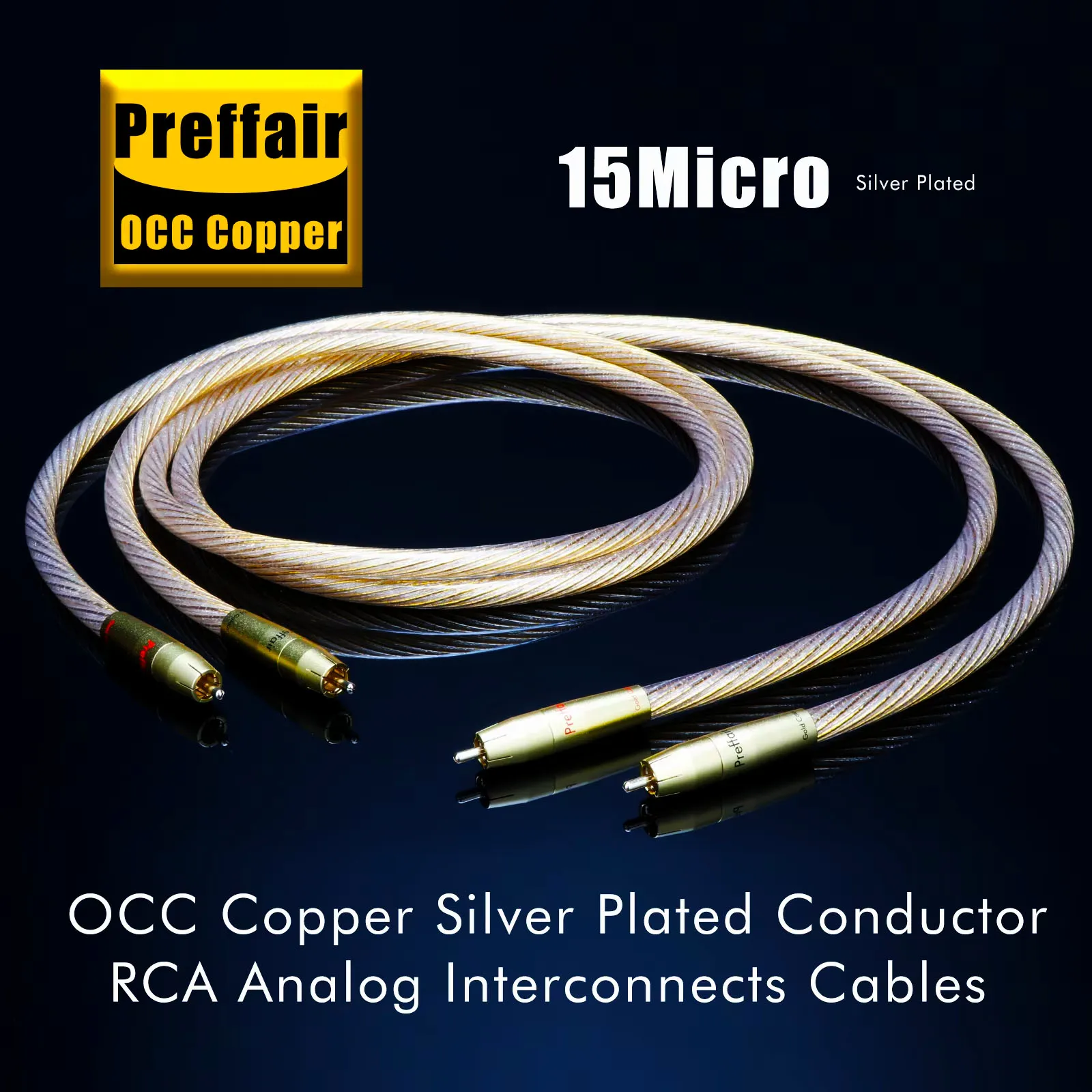 HiFi Gold RCA Cable 8N OCC Silver Plated RCA to RCA Audio Cable Gold Plated Plug with HOLO PLUG Foil Shielding Signal Cable