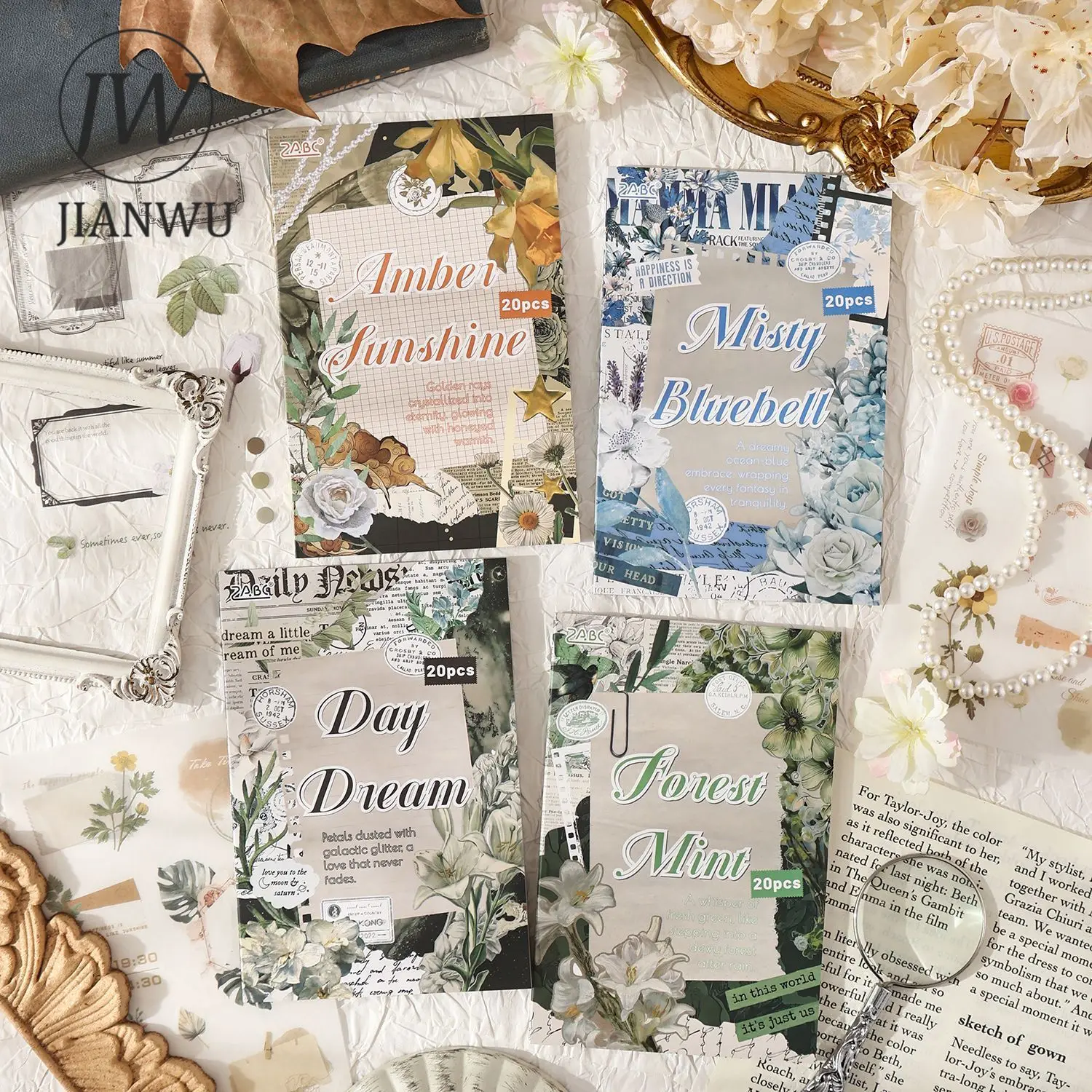 JIANWU شعر بين سلسلة الزهور خمر الأزهار التسمية المشهد المواد الكولاج PET ملصق الإبداعية مجلة القرطاسية #3