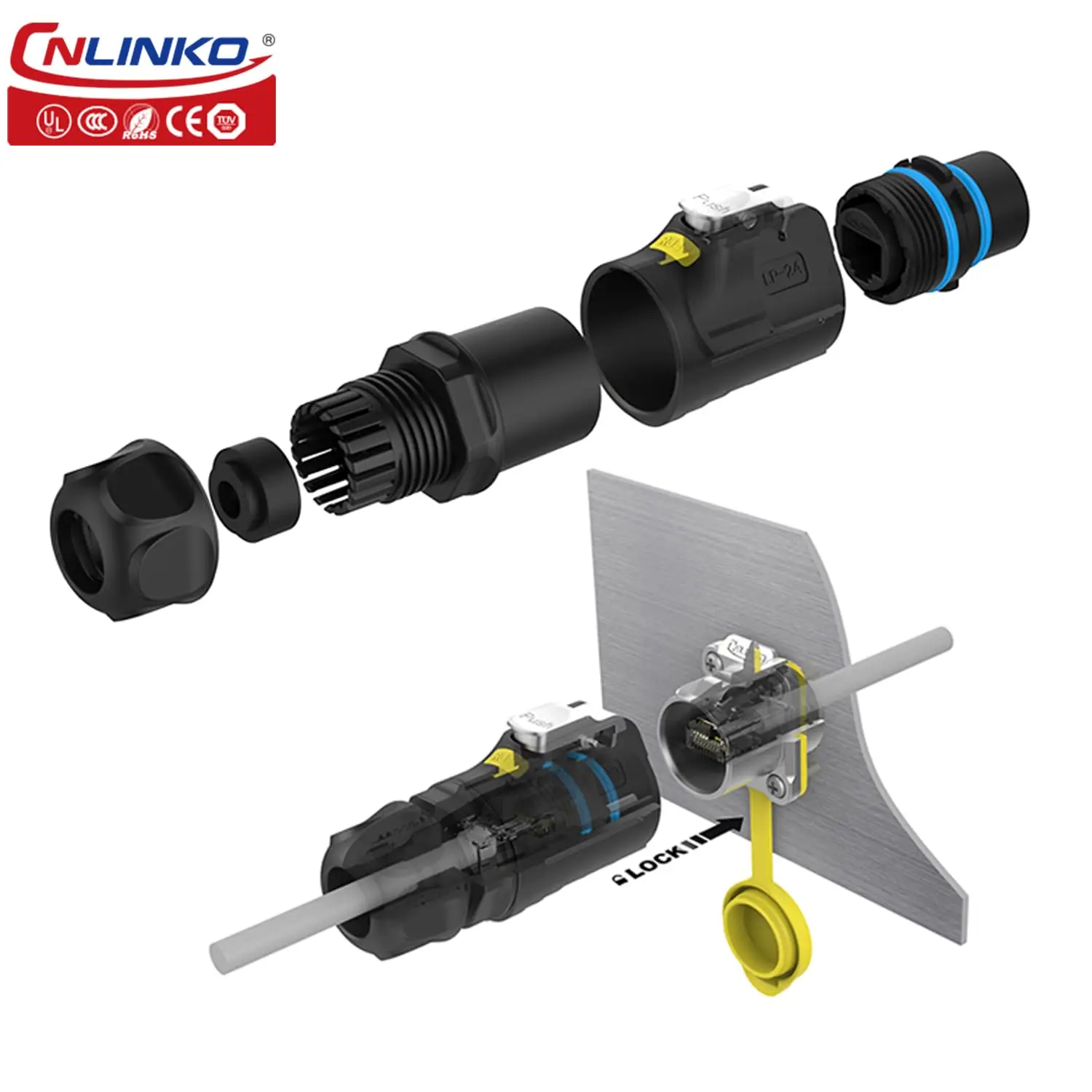 CNLINKO M24 RJ45 Waterproof Connector LP24 Internet Network 8P8C Connector CAT3 CAT6 IP68 RJ45 Industrial Circular Connector