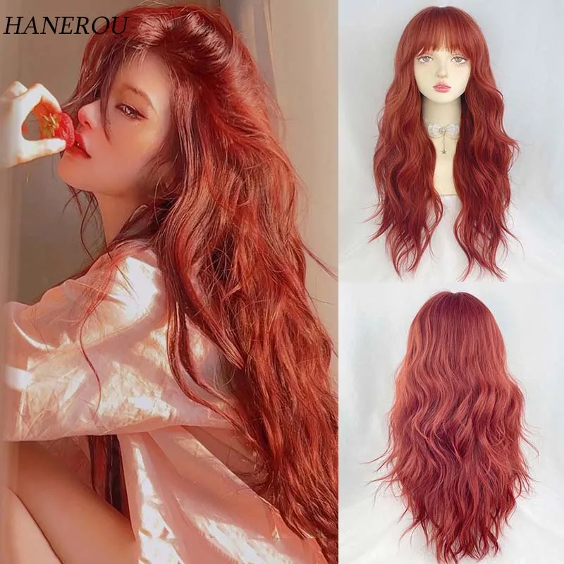 

Synthetic Wigs Long Curly Wave Nature Red Fake Hair With Bangs for Women Daily Cosplay Lolita Costume Party Wig Heat Resistant