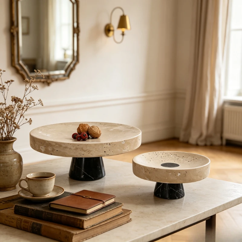 Minimalist Stone Serving Tray Natural Yellow Coffee Table Decor Round Fruit Plate Thick Durable Living Room Centerpiece Gift