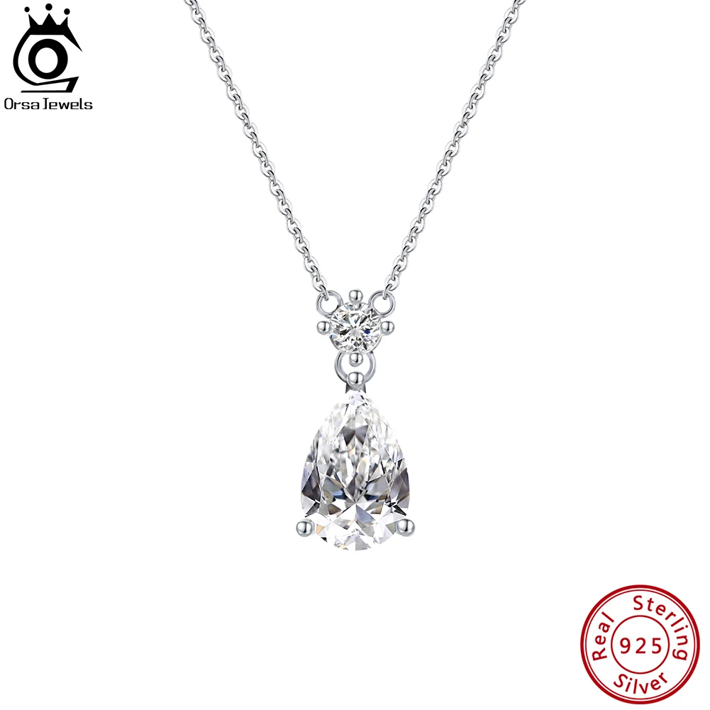 

ORSA JEWELS Fashion Water Drop Pendant 925 Sterling Silver 8A Premium Zircon Necklace for Women Anniversary Jewelry Gift LZN03