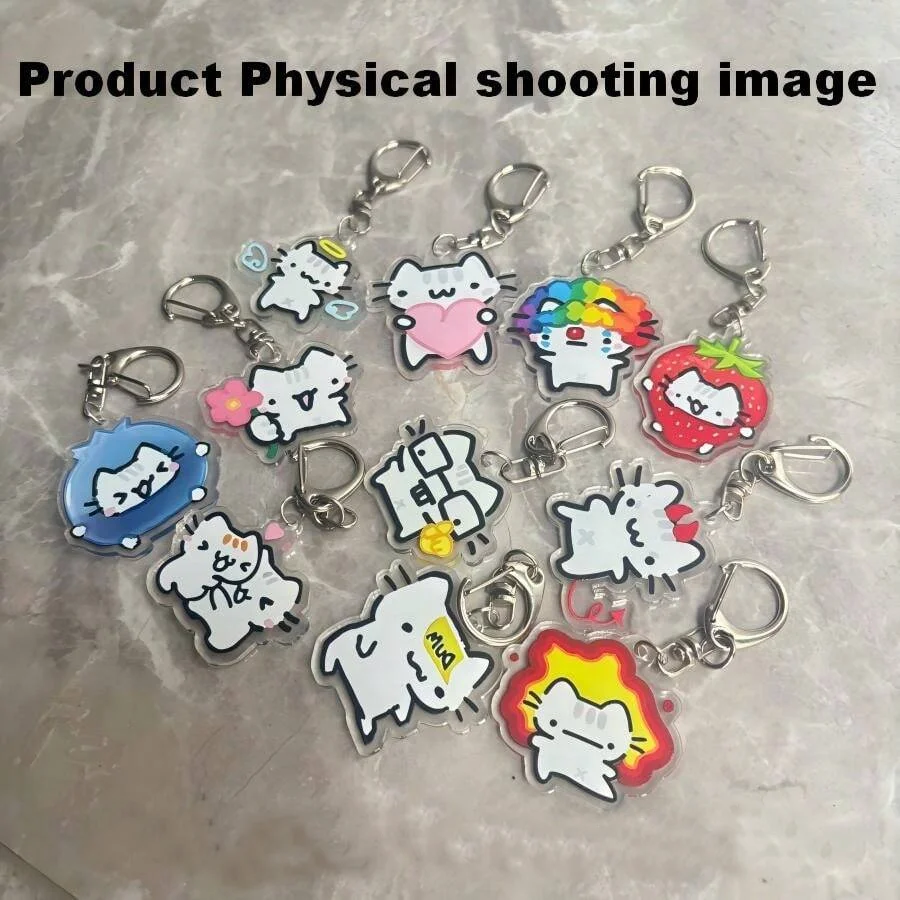 Cute Line Drawing Cat Acrylic Keychain, Heart-Shaped Balloon Clown Cat Pendant, Bag and Car Key Charm, Adorable Student Gift, Multiple Quantities Available