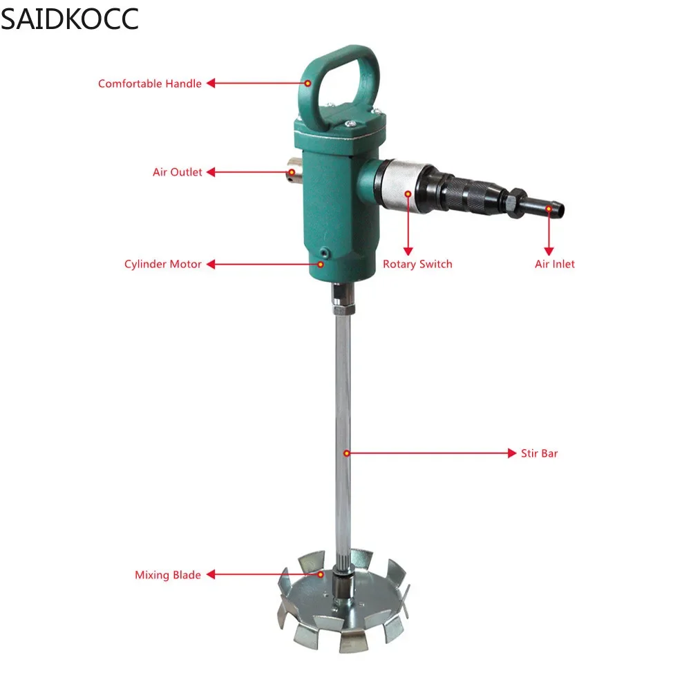 SAIDKOCC TJ3 50-250L 2500RPM Pneumatic Mixer Industrial Air Mixing Machine Paint Hand Held Air Agitator Anti-Explosion Blender