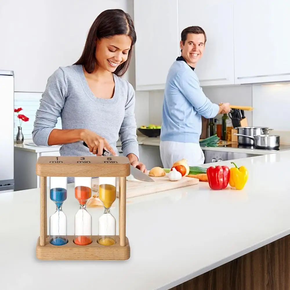 Sand Timer Set Chinese-Style Wooden Hourglass Timer for Home Office Decor Minimalist Desktop Decoration Focus Training