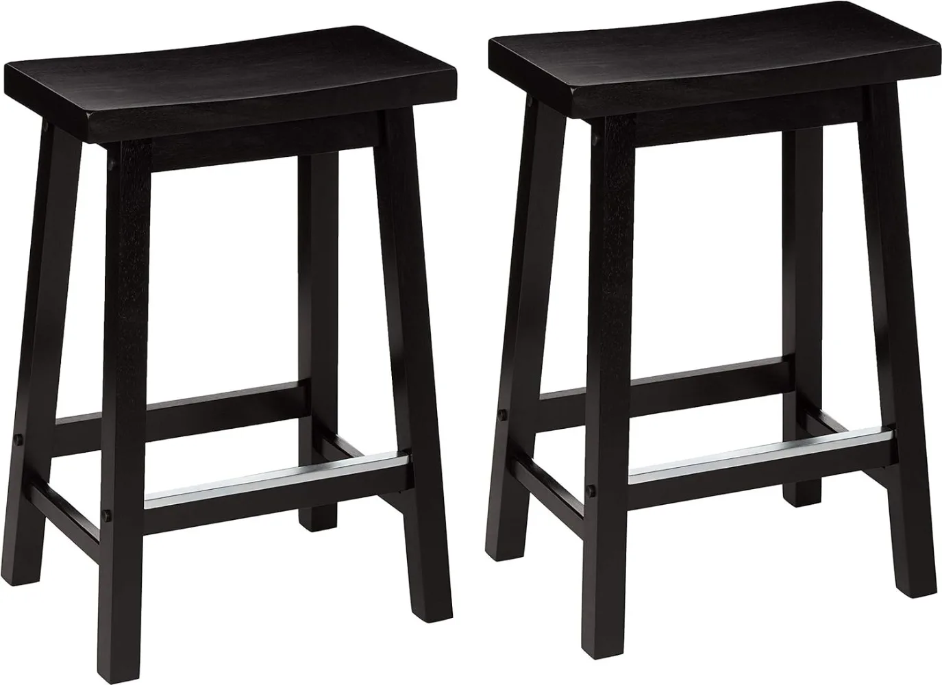 

Solid Wood Saddle-Seat Kitchen Counter-Height Stool, 24-Inch Height, Black - Set of 2