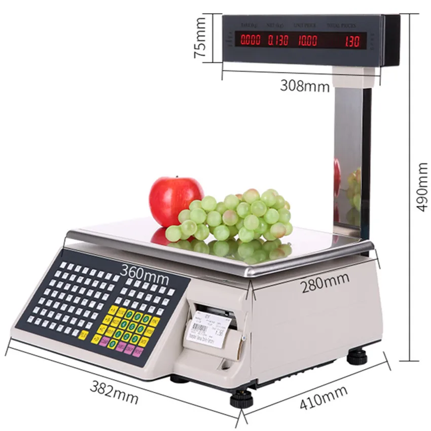 30kg Price Computing Scales Electric Digital Scale with Label Printer Bench Scale Store Supermarket Weighting Pricice Computing