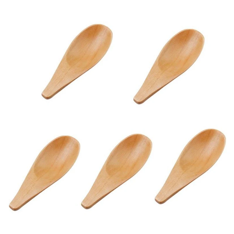 5 Pieces Mini Wooden Spoon Condiments Spoon with Short Handle,for Coffee Loose Tea Leaves Milk Powder Spice Candy,Etc