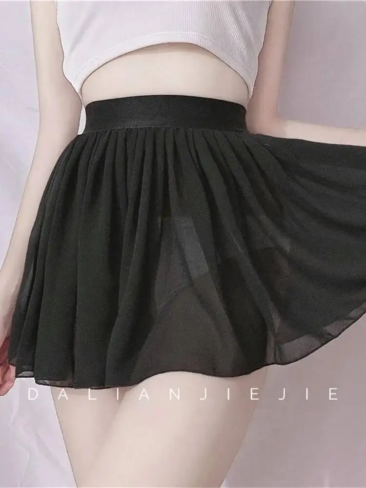 Super Sexy Asian Girl Mini Skirts Mesh Lace Transparent Women Cosplay Hot 2022 Pleated Skirt Solid Color Miniskirt Korean 5I9X