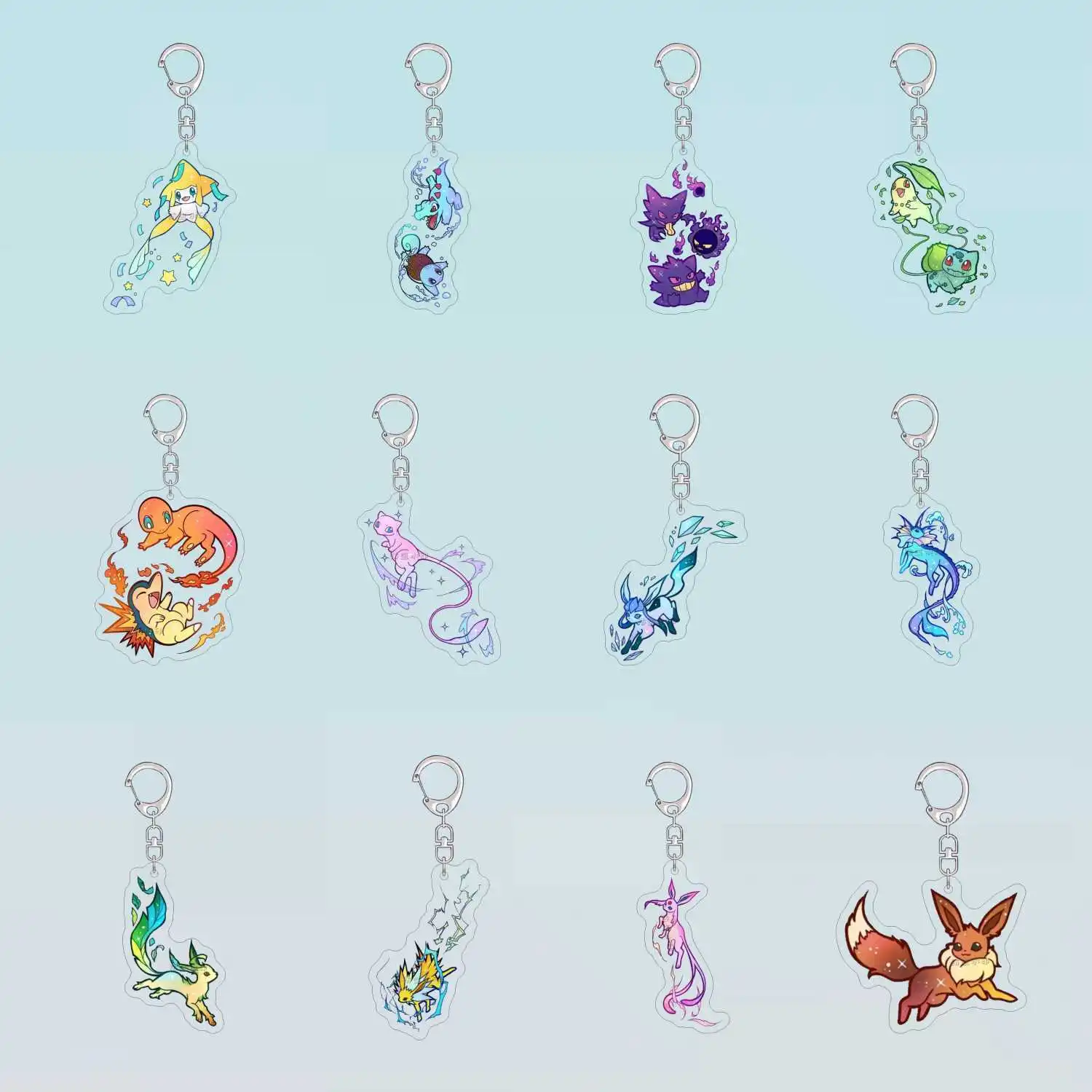 

Pokemon Keychain Charmander Jirachi Gengar Chikorita Anime Game Collection Self Made Acrylic Gift Pendant Decoration Toy