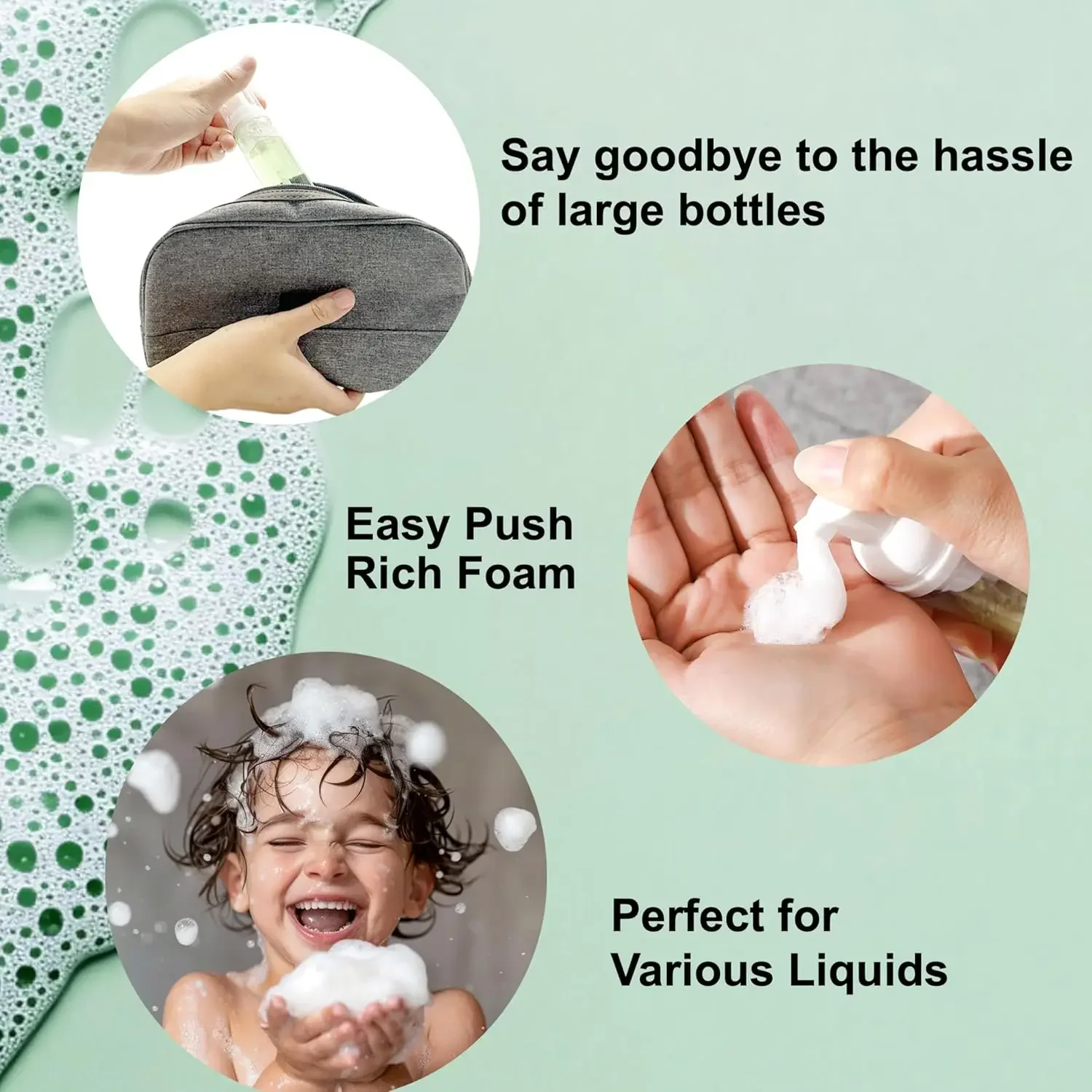 Бутылка с насосом для пены, пустой дозатор пены для путешествий, насос для мыла, шампуня, очищающее средство для ресниц (60 мл, 3 шт.), дозатор пенного мыла для рук