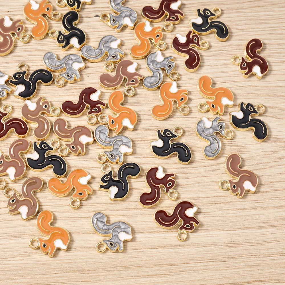 10pcs Alloy Enamel Mixed Color Squirrel Animals Charms Pendant For Diy Making Necklace Pendant Jewelry Accessories