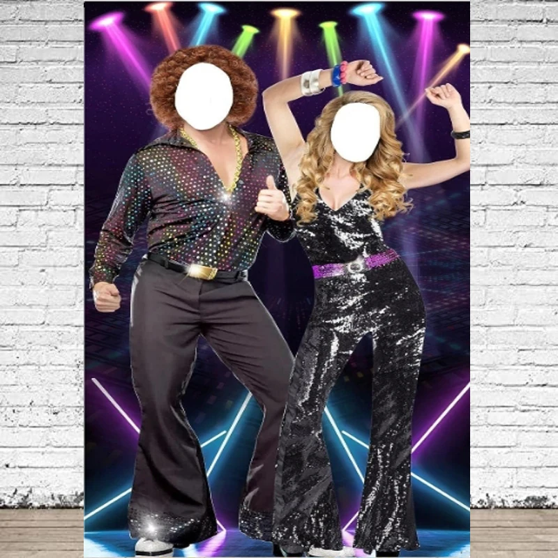 

Photography Backdrop 70s Disco Photo Door Banner Face In Hole Pretend Play Party Games Background Decor Supplies Poster