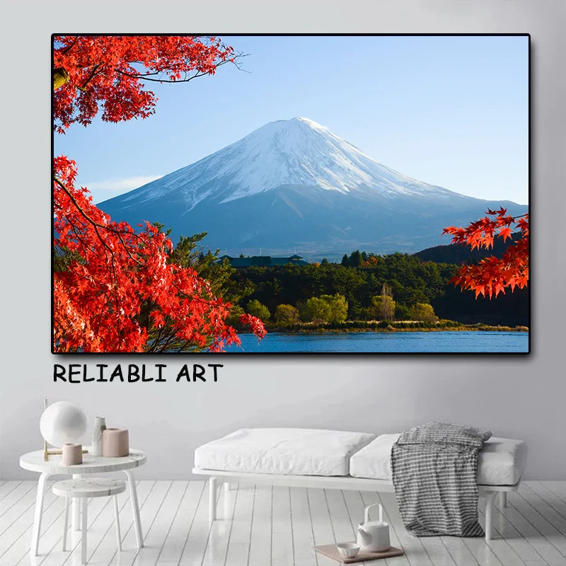 Nature Sakura Mount Fuji Landscape Posters and Prints Canvas Painting Wall Art Pictures for Living Home Room Decor No Frame