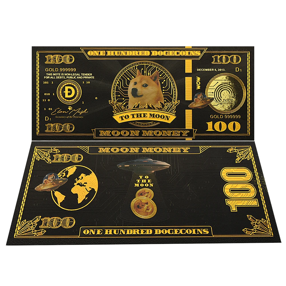 

One Hundred Dogecoins To The Moon Gold Foil Banknotes Limited Edition Card Collection Gift