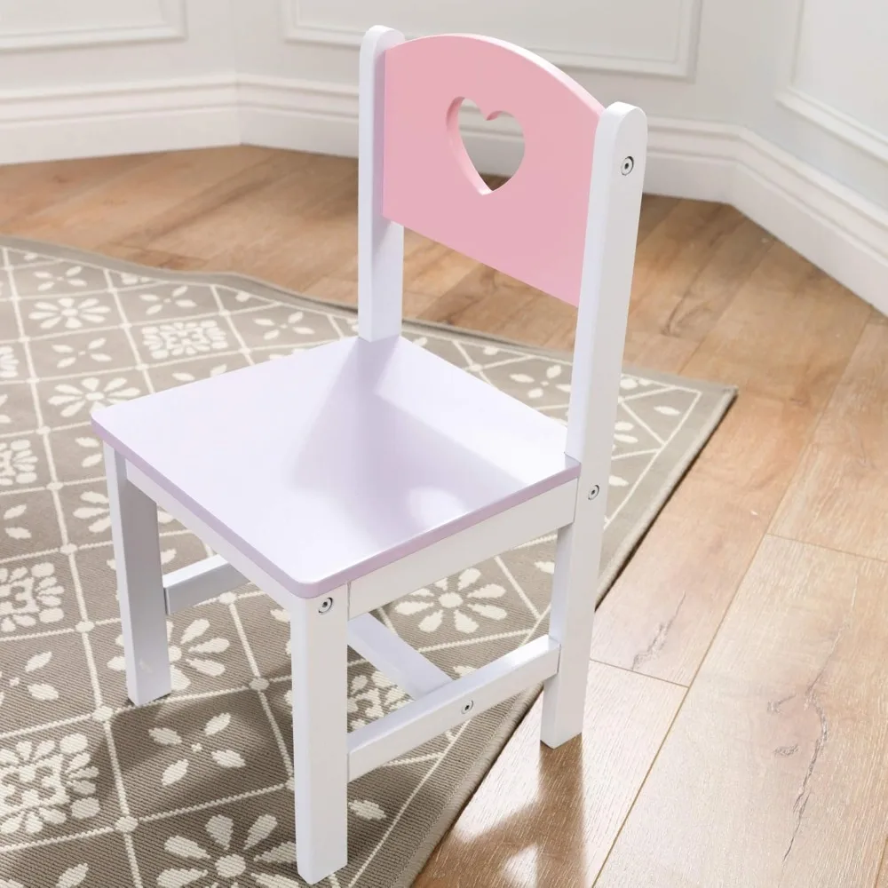 Ensemble table et chaise coeur en bois avec 4 bacs de rangement, meubles pour enfants-Rose, violet et blanc, cadeau pour les 3-8 ans