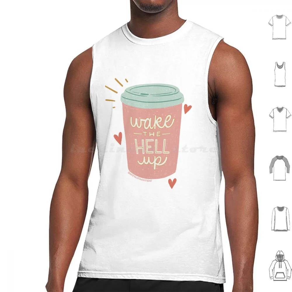 ¡Apertar! Camisetas sin mangas para amantes del café, estampado de líneas de algodón, dibujo, letras de caligrafía bonitas, comida rosa para mujer, Fitness, café
