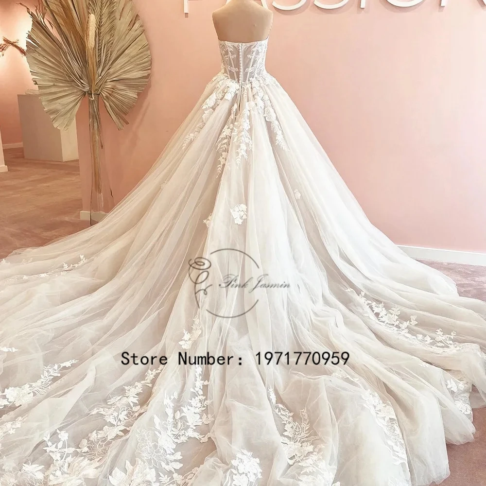 Strapless Glitter Wedding Dress ForPrincess A Line Lace 2024 New Applique Elegant Bridal Gowns Zipper Back Robe De Mariée